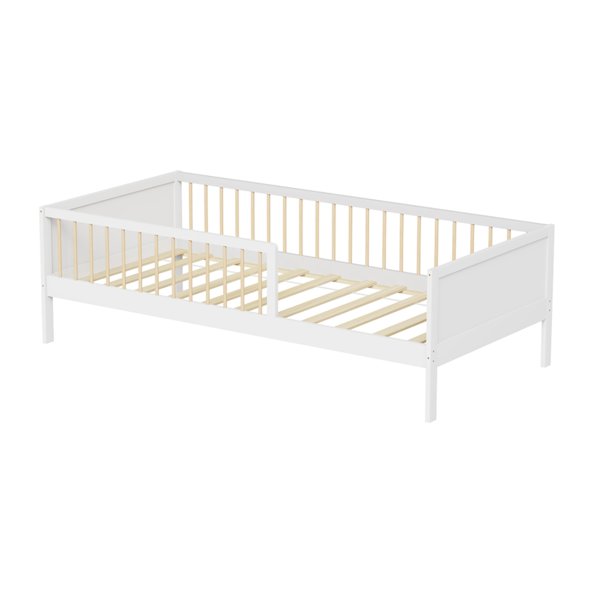Lit barrière Pépito 90 x 190 cm, Blanc, Bois de Pin Naturel, Barrières Latérales de sécurité, Robuste et Moderne