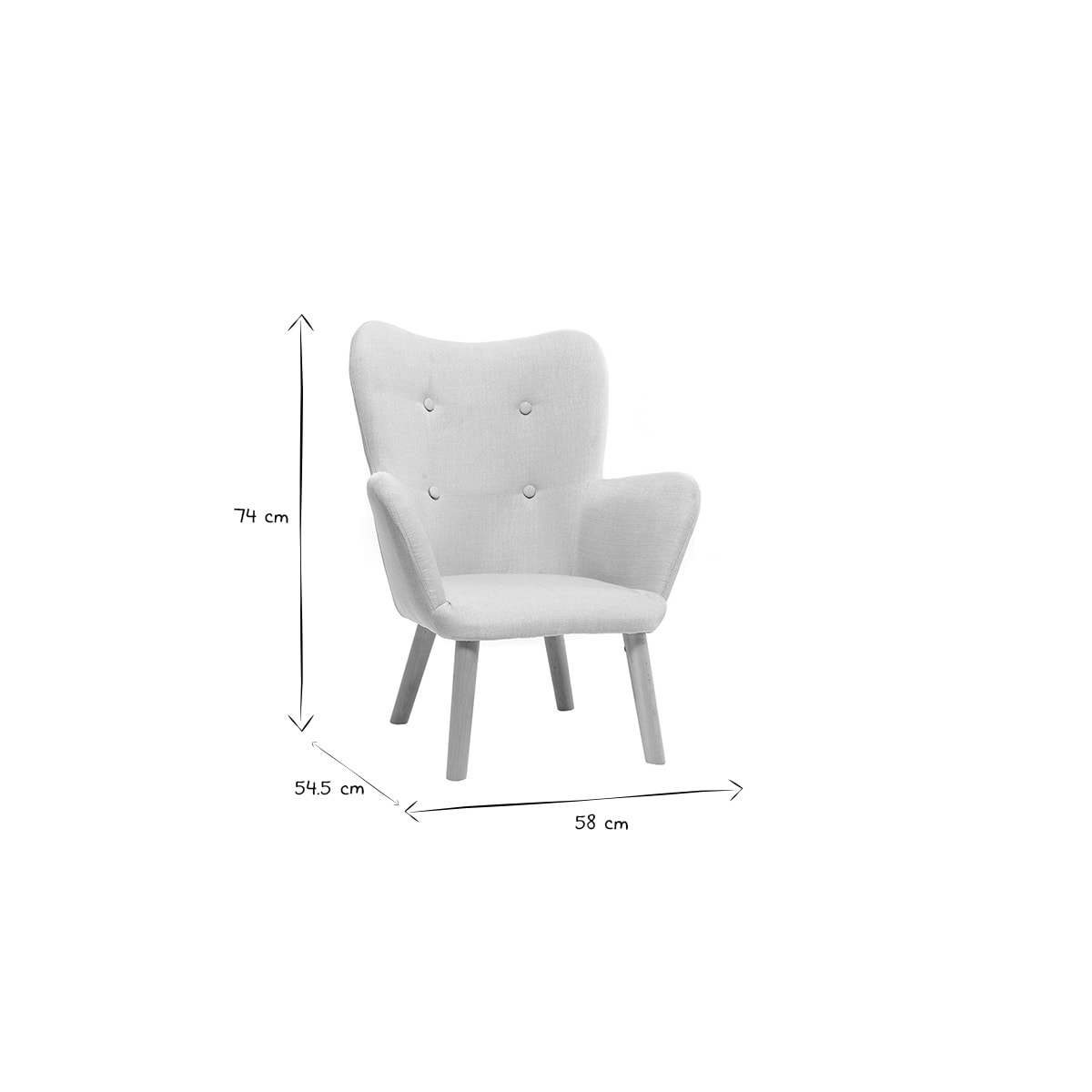 Fauteuil enfant scandinave en tissu rose poudré et bois clair BABY BRISTOL