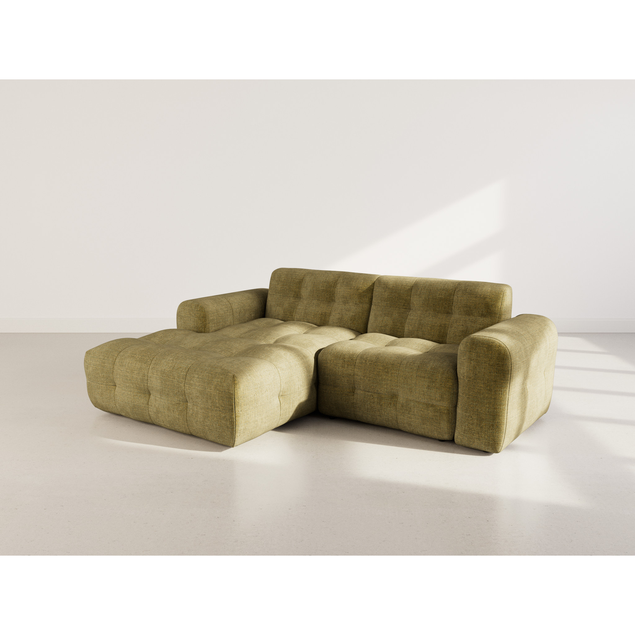 Diane - Canapé d'angle gauche 4 places en velours texturé - Vert Kaki