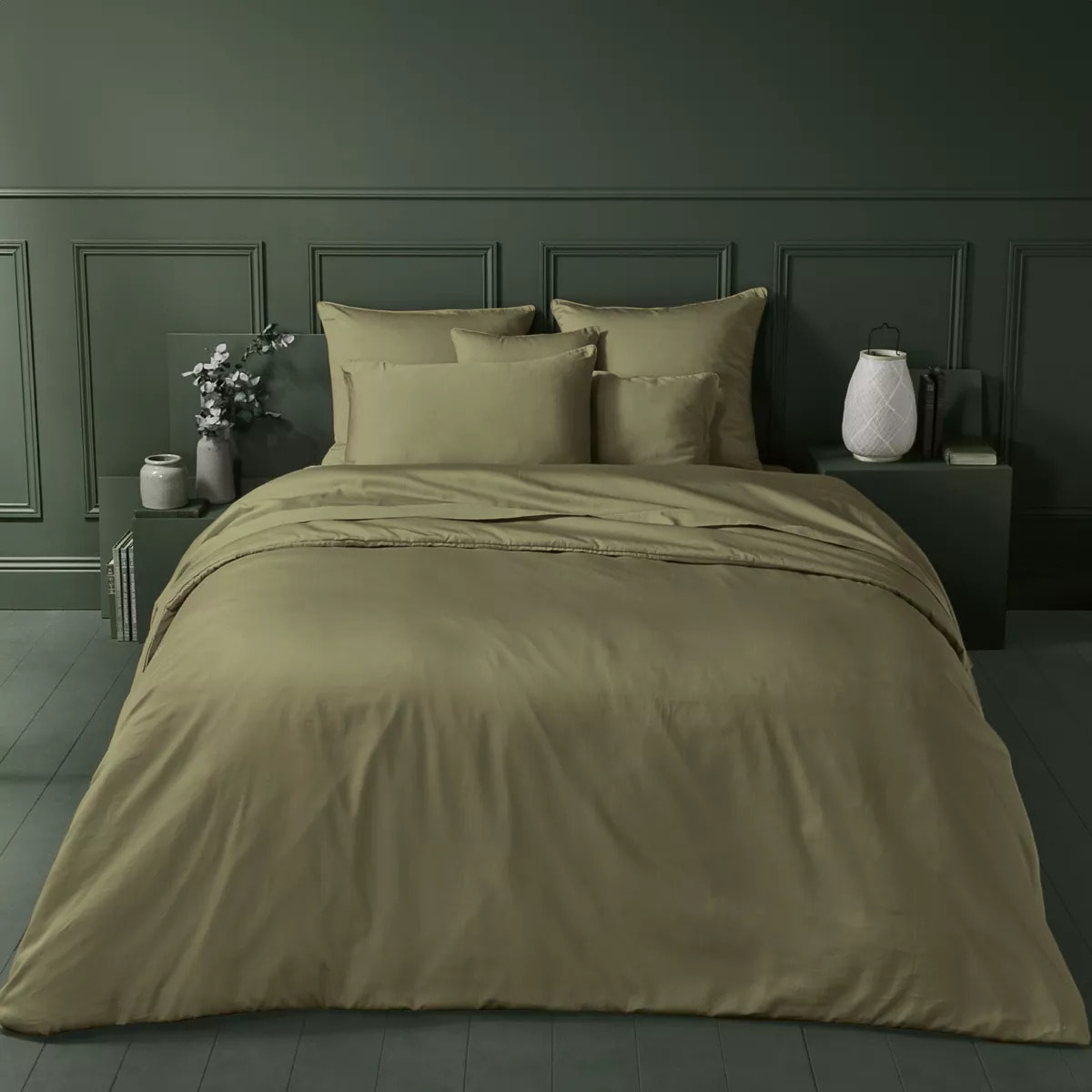 Housse de couette satin de coton uni brun marron Ava uni mordore