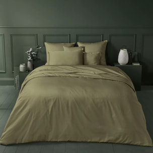 Housse de couette satin de coton uni brun marron Ava uni mordore