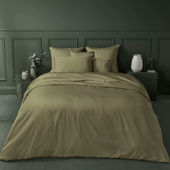 Housse de couette satin de coton uni brun marron Ava uni mordore