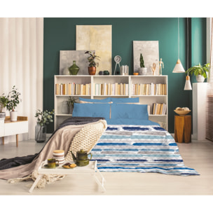 TRAPUNTINO LETTO PIAZZA E MEZZA RIGHE BLU MADE IN ITALY MEZZA STAGIONE