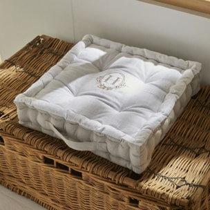 Coussin de sol avec broderies coton uni CHARME beige