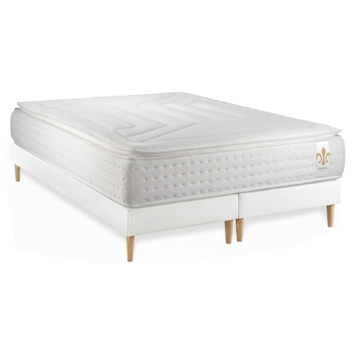Ensemble Matelas Vingt-Quatre PLUS - 24cm - Ressorts ensachés et mémoire de forme - Confort hôtelier - Sommier Tapissier Blanc