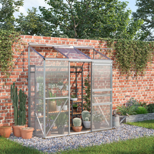Serre adossée de jardin - 2 lucarnes, 2 portes coulissantes - 190 x 70 x 200 cm - alu polycarbonate transparent