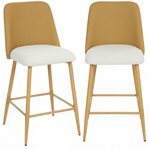 Juego de 2 Taburetes de Bar, Taburetes Altos de Cocina con Respaldo y Reposapiés, Tapizados de Lino y PU, Marco de Acero, Asiento de 65 cm de Altura, para Mostrador, Comedor, Marrón