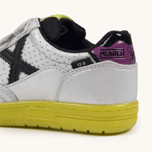 Zapatillas Infantiles de Fútbol Sala Plateadas con Triple Velcro MUNICH G-3 KID VCO 453