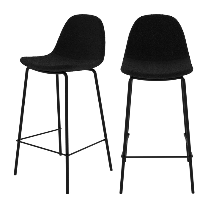 Lot de 2 chaises pour îlot central 65.5 cm en tissu bouclette noir - Henrik