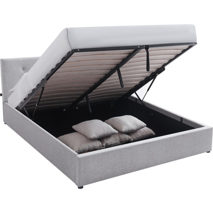 Lit coffre avec tête de lit en tissu - TINA