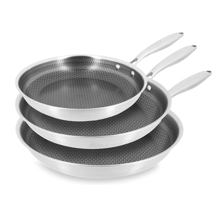 Set de 3 poêles revêtu en acier inoxydable - tout feux TRINOX