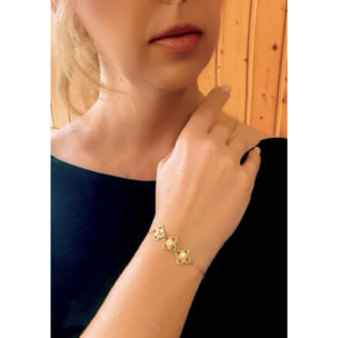 Pulsera Mismy dorado Tres flores y cristal SW color cristal