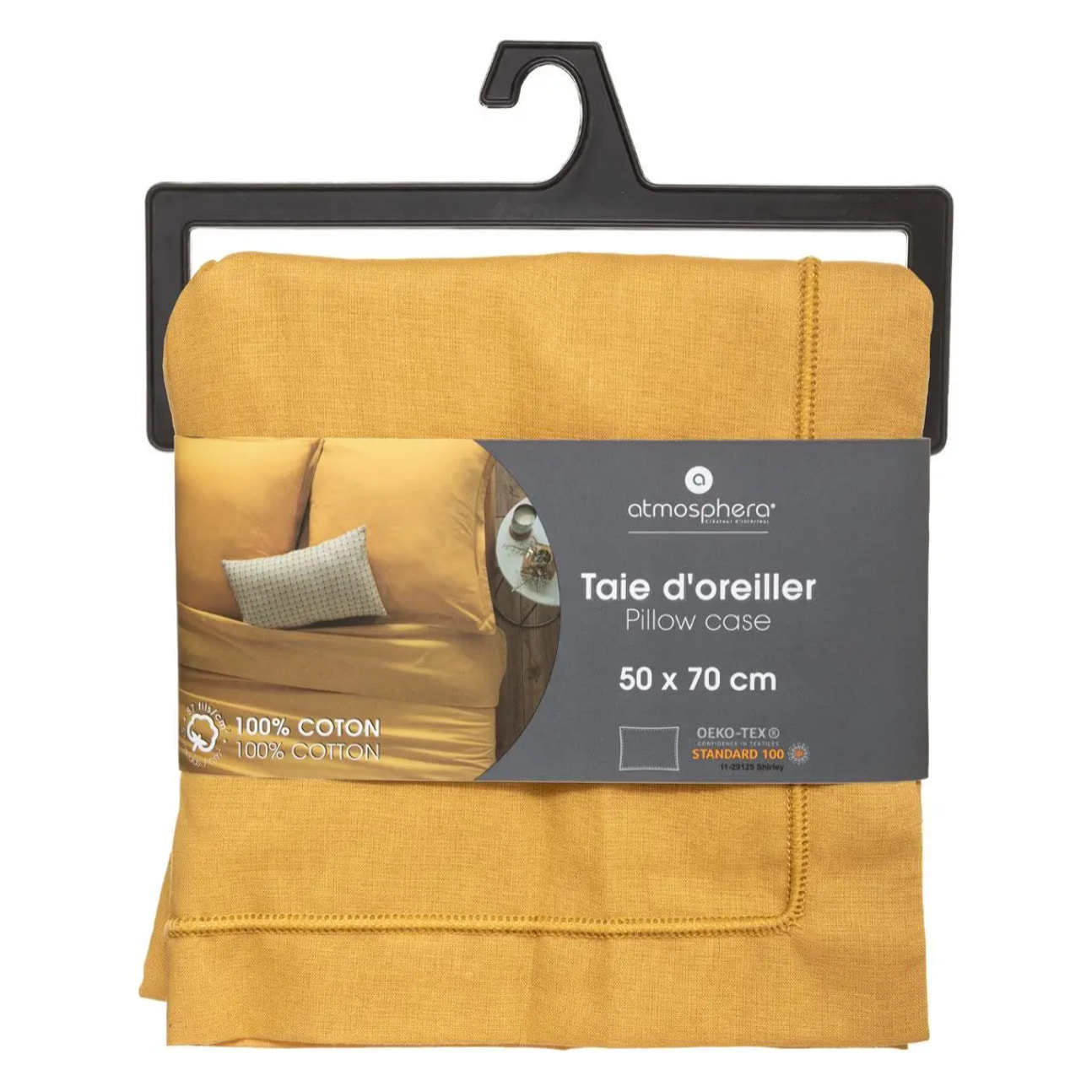 Taie d'oreiller "Carina" coton jaune moutarde 50x70cm