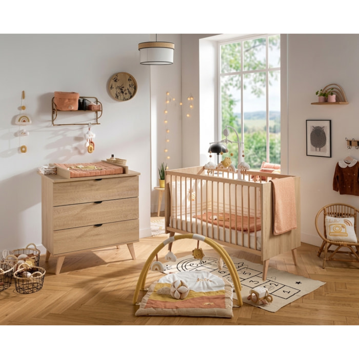 Chambre bébé 2 pièces Mia, Lit bébé 60x120 et Commode à langer 3 tiroirs