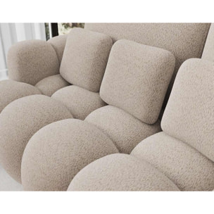 Dorian - Canapé droit 3 places bubble convertible avec coffre en tissu bouclette - Beige