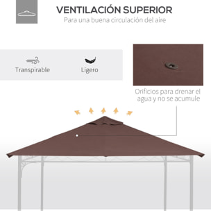 Cubierta de Repuesto 3x3m para Cenador de Jardín con 8 Orificios de Drenaje Café
