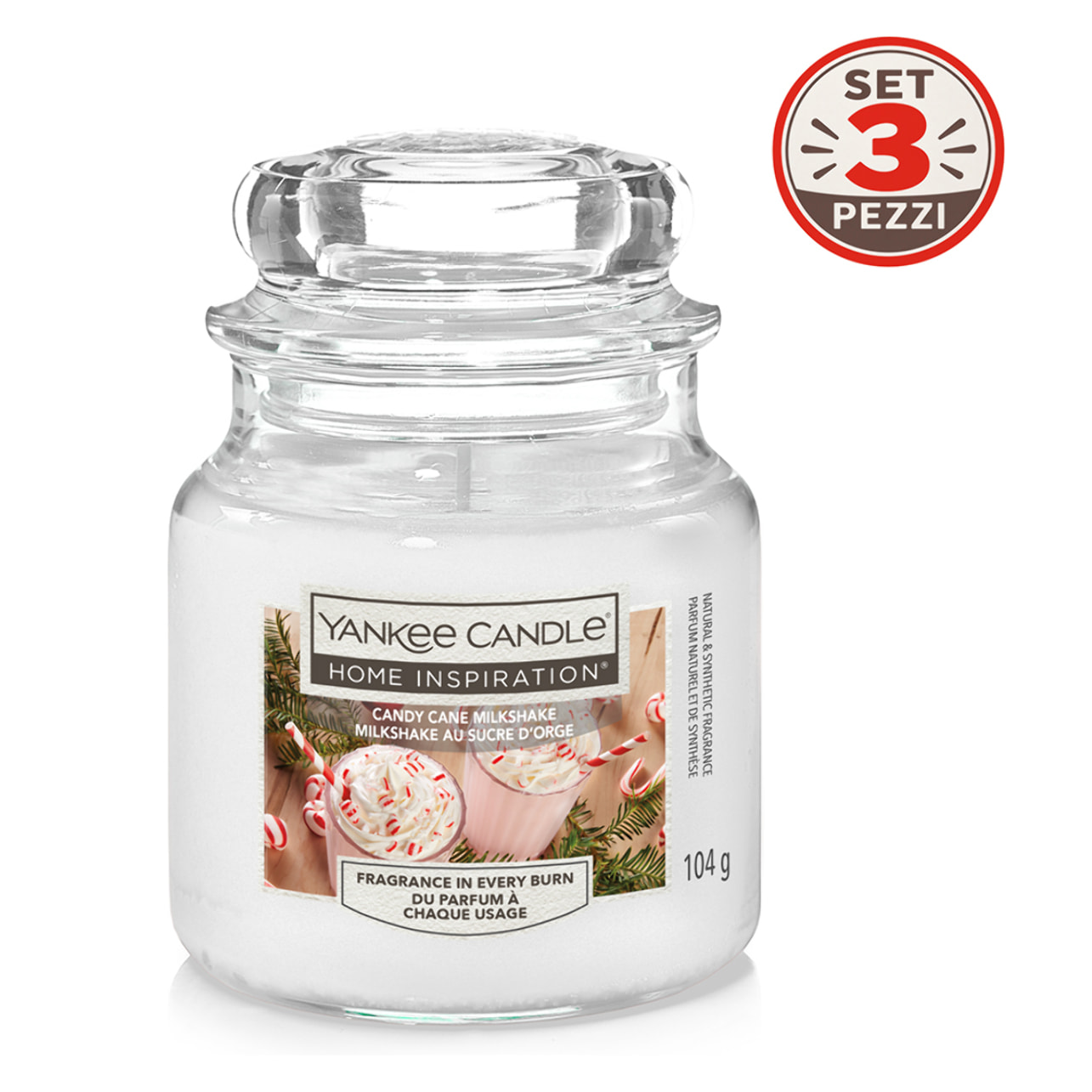 Set 3 pz candela in giara piccola Candy Cane Milkshake