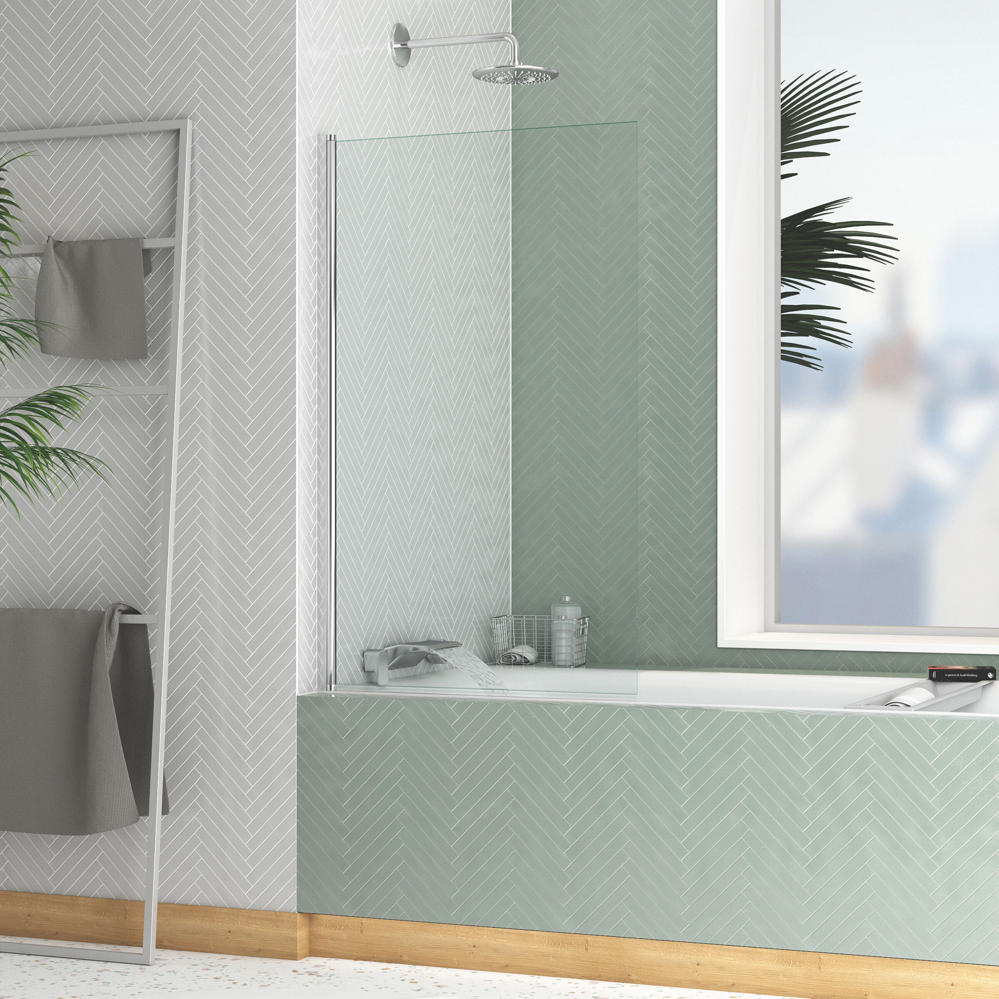 Pare baignoire Rabattable 70x120cm - Profilé Chromé - Verre Trempé 4mm - ELEMENTARY