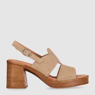 Sandalias de Serraje - Arena - Tacón: 8 cm