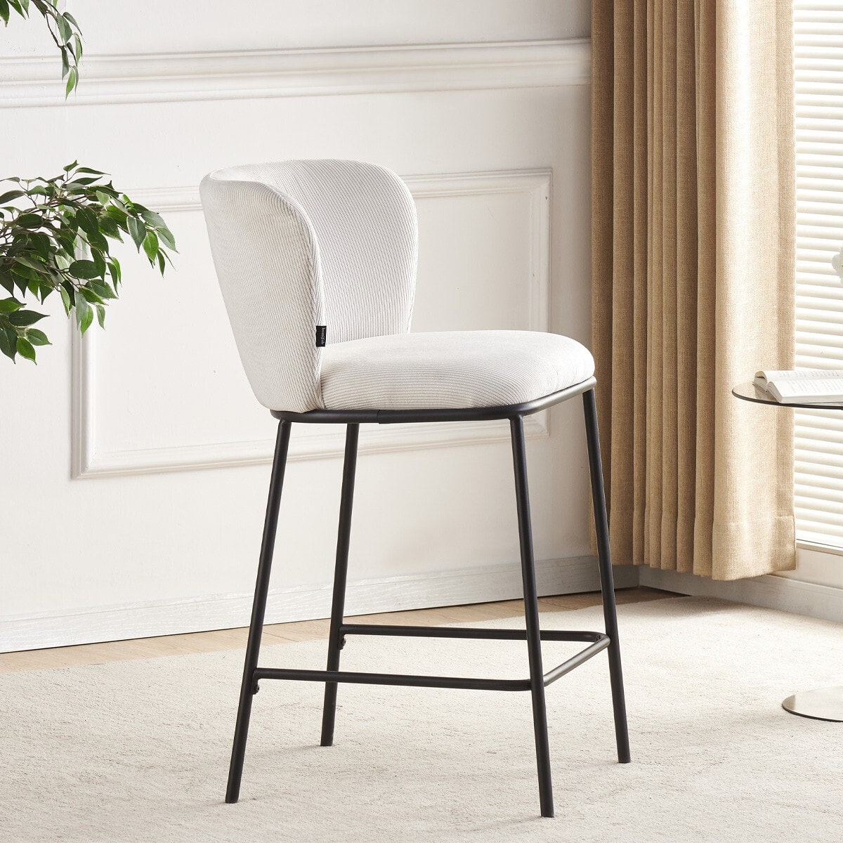 Lot de 2 tabourets de bar en velours côtelé, piètement noir - TOMA