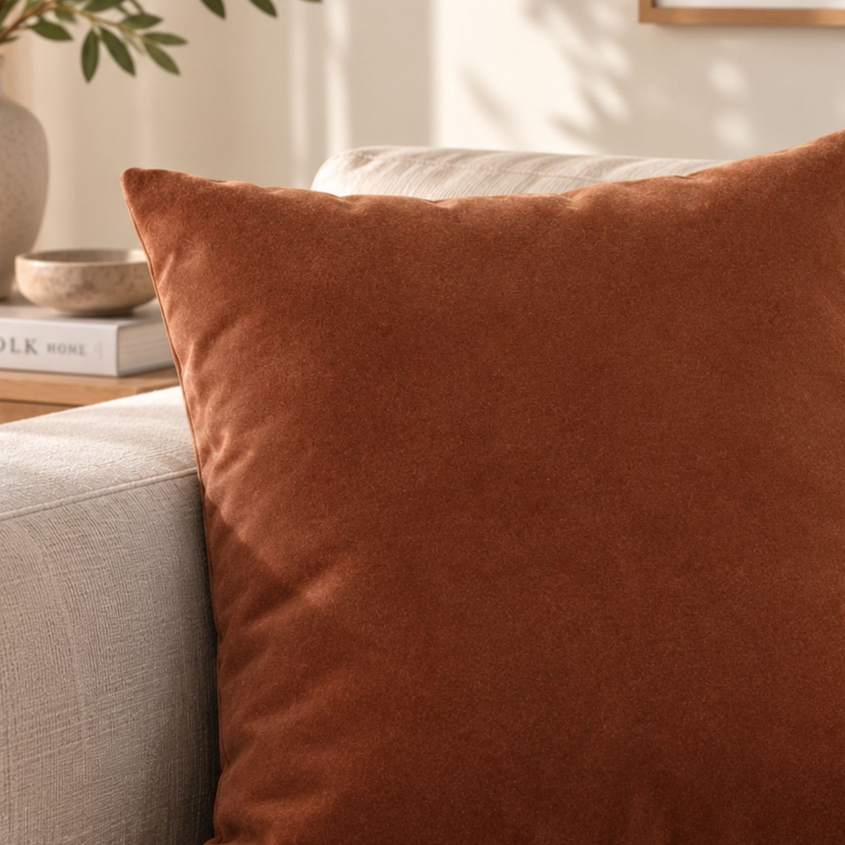Coussin velours  - Effet peau de pêche - Marron Brun