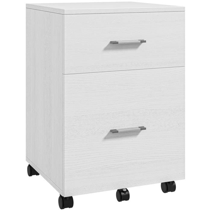Cajonera de Escritorio con 2 Cajones, Cajonera de Oficina con Ruedas, Archivador Móvil, para Archivos A4 o Cartas, para Estudio, Salón, 39,5x39x58,5 cm, Blanco