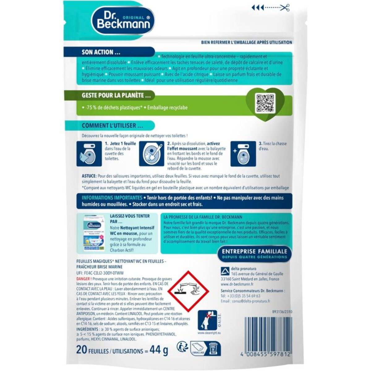 Nettoyant DR BECKMANN Feuilles Magiques – WC – Fraîcheur Brise Marine
