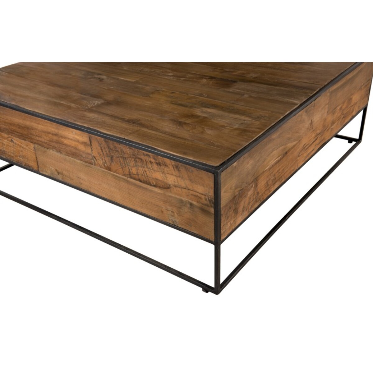 SIXTINE - Table basse bois carrée 100x100cm Teck recyclé et métal