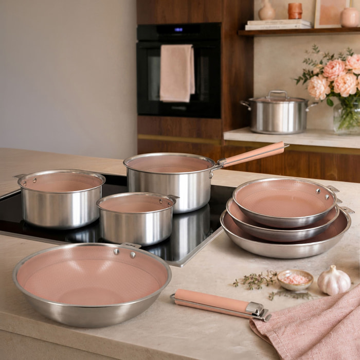 Batterie de cuisine 10 pièces en acier inoxydable rose AGLAE
