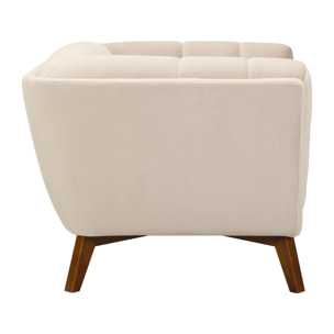 Fauteuil en velours beige capitonné - Mona