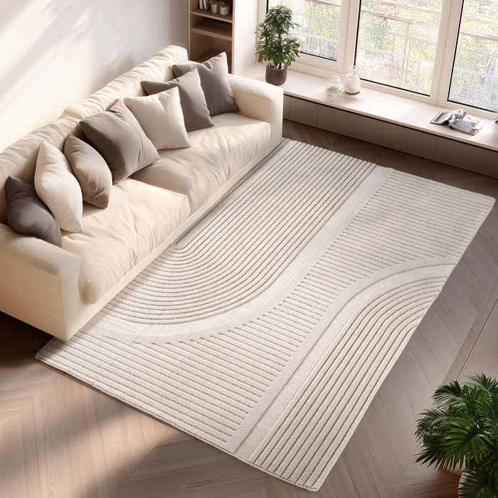 LENNY - Tapis de salon creme au design graphique