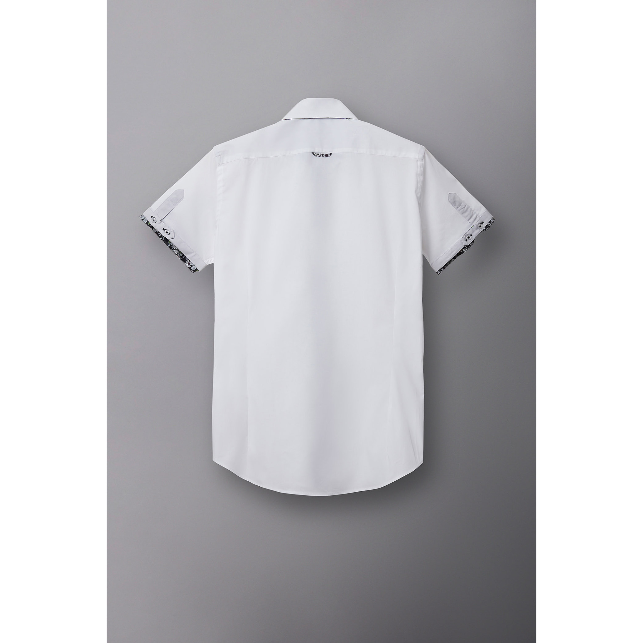 Camicia Uomo Manica Corta 2 Bottoni Button Down 7 Botto Popeline Stretch Unito Bianco