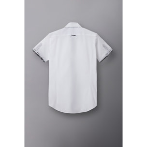 Camicia Uomo Manica Corta 2 Bottoni Button Down 7 Botto Popeline Stretch Unito Bianco