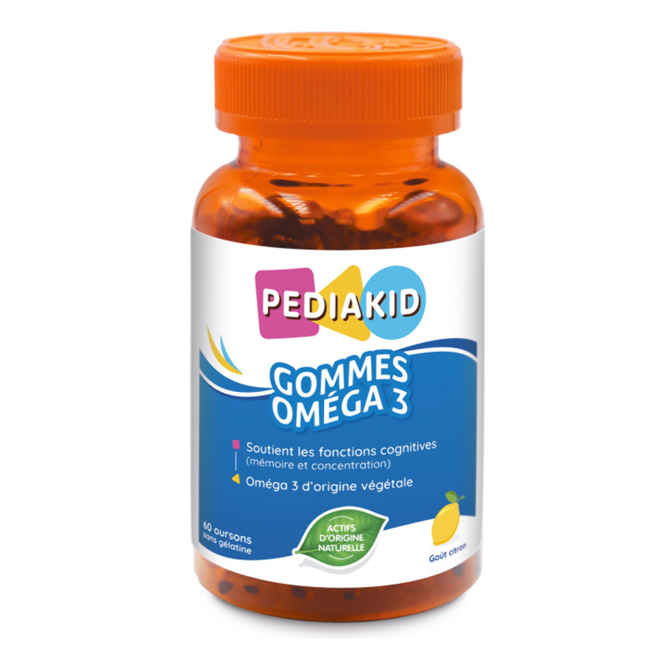 PEDIAKID - Gommes Oméga 3 - Formule Naturelle au Délicieux Arôme de Citron - Soutient les Fonctions Cognitives - Favorise la Croissance et le Développement Cérébral