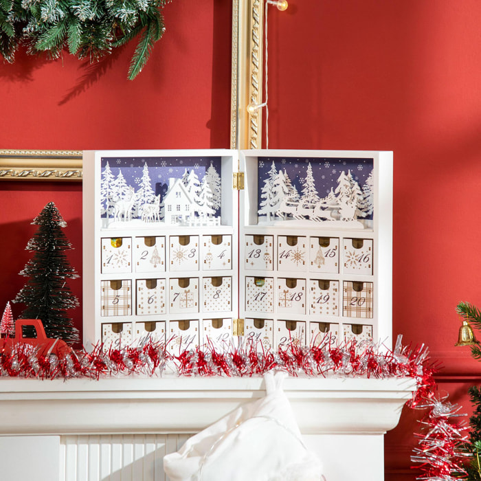 Calendrier de l'Avent village de Noël pliable - 24 tiroirs - décoration de Noël - contreplaqué blanc