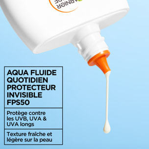 Garnier Ambre Solaire Super UV Visage Aqua Fluide SPF50 Invisible - Acide Hyaluronique - 40ml