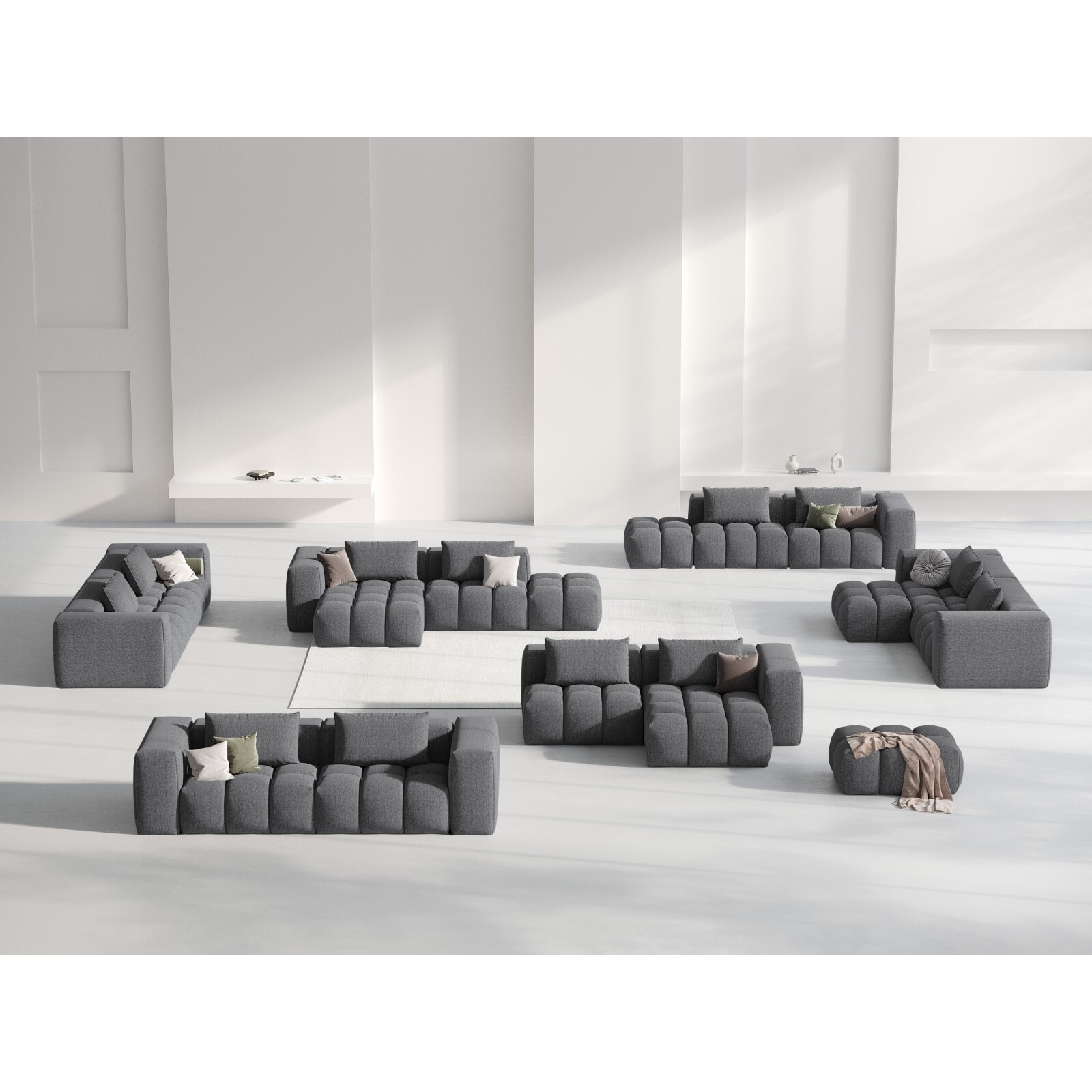 Canapé d'angle droit modulable "Lorella" 3 places en tissu structurel gris