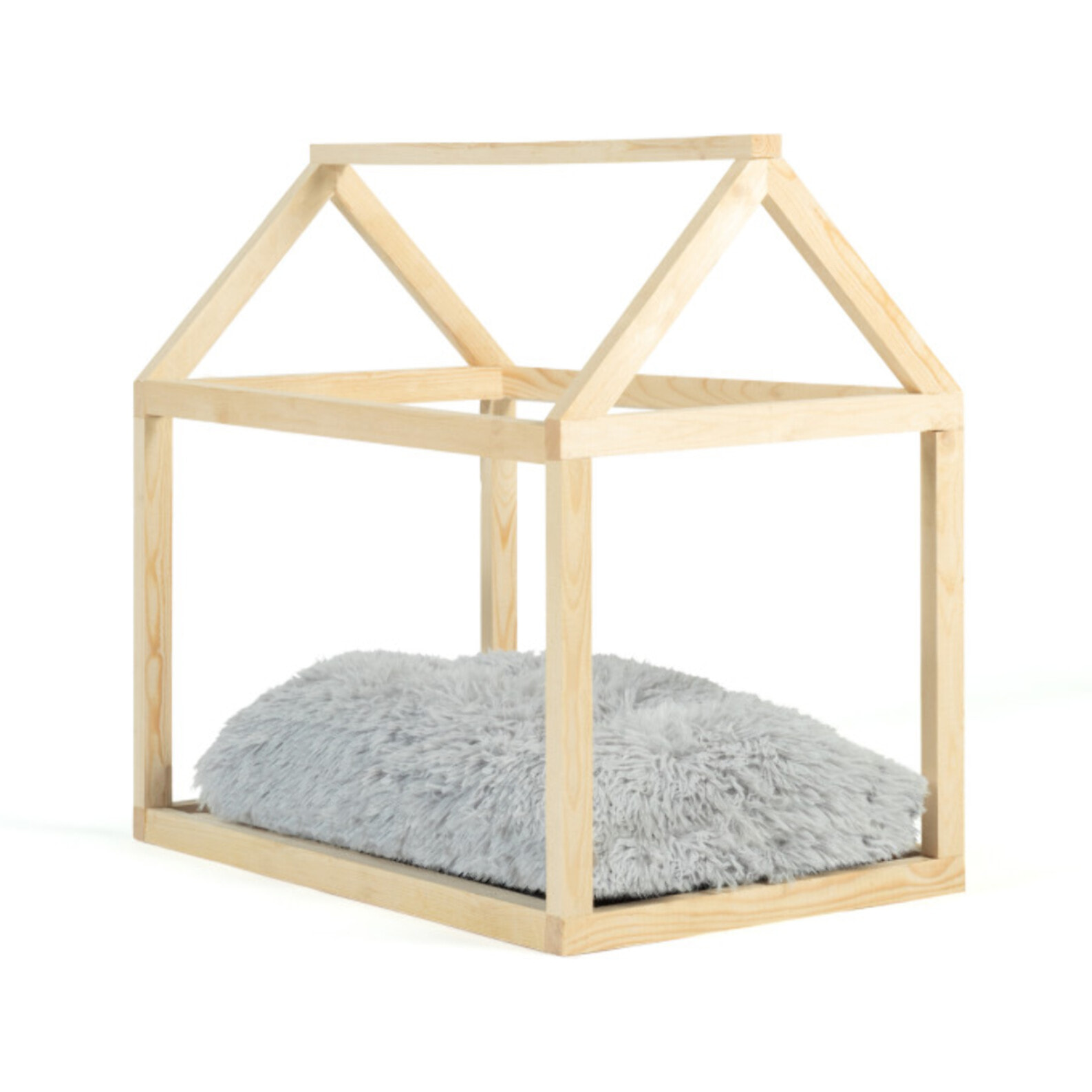 Lit cabane pour chat avec coussin gris