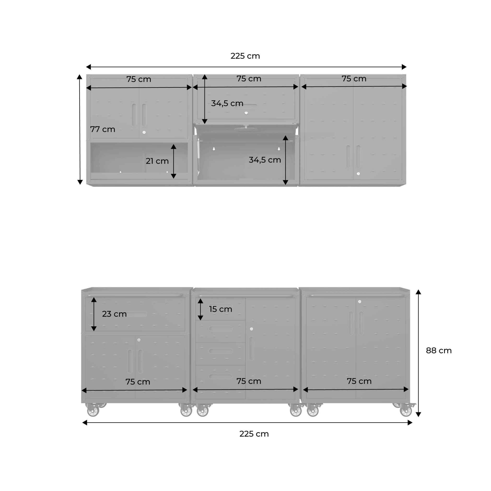 Meubles de rangement pour garage 6 modules en acier. meuble haut et meuble bas noir - Bobby