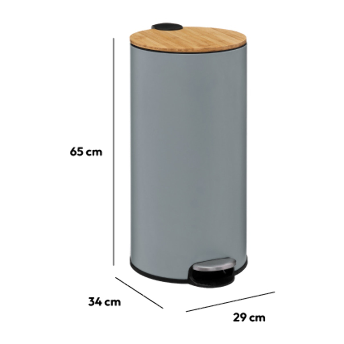 Poubelle couvercle bambou 30L "Modern color" gris