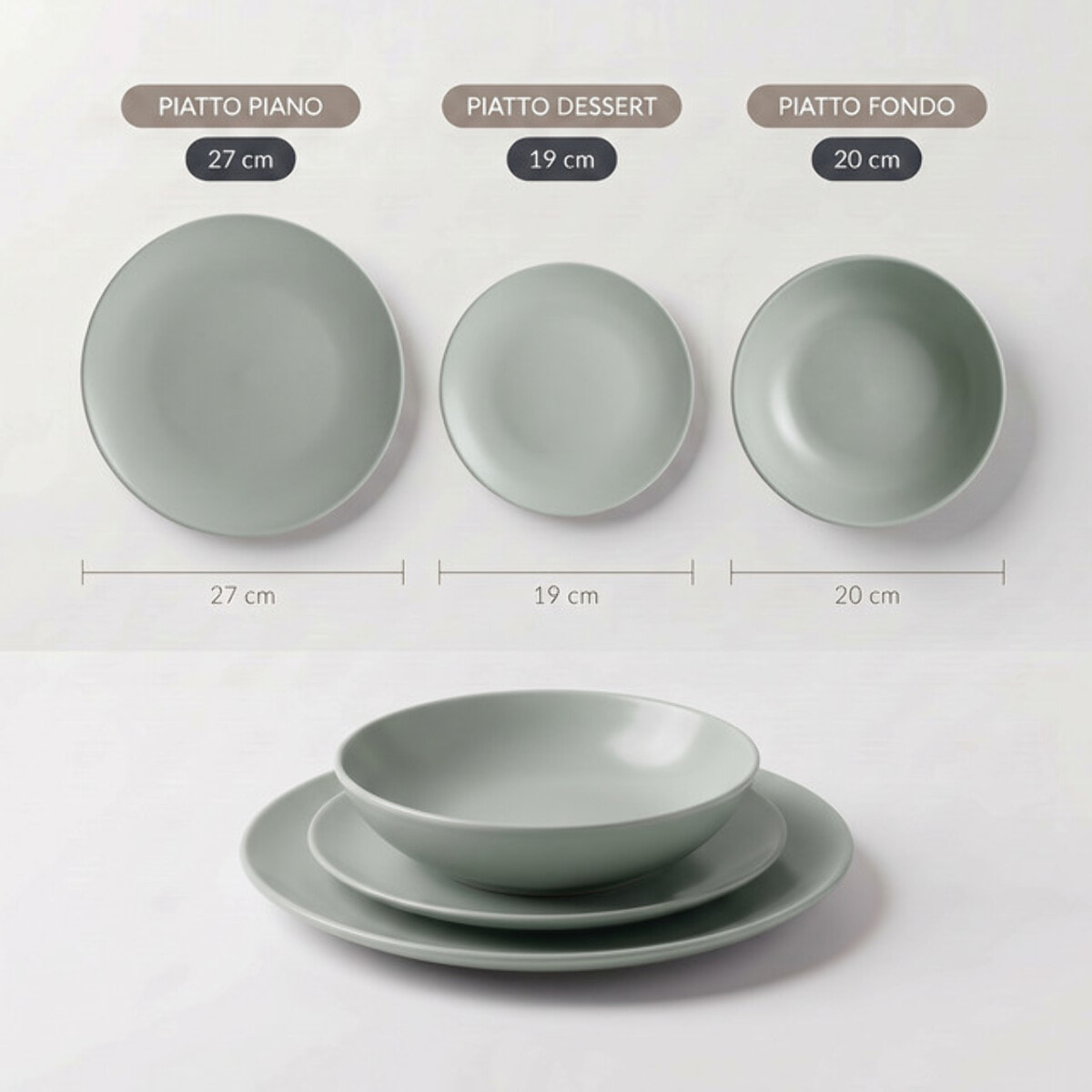 Servizio piatti 18 pezzi in ceramica - SALVIA