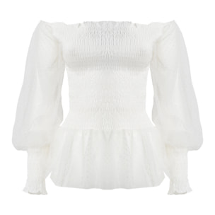 BLUSA SHIRRED CON MANICHE IN TULLE