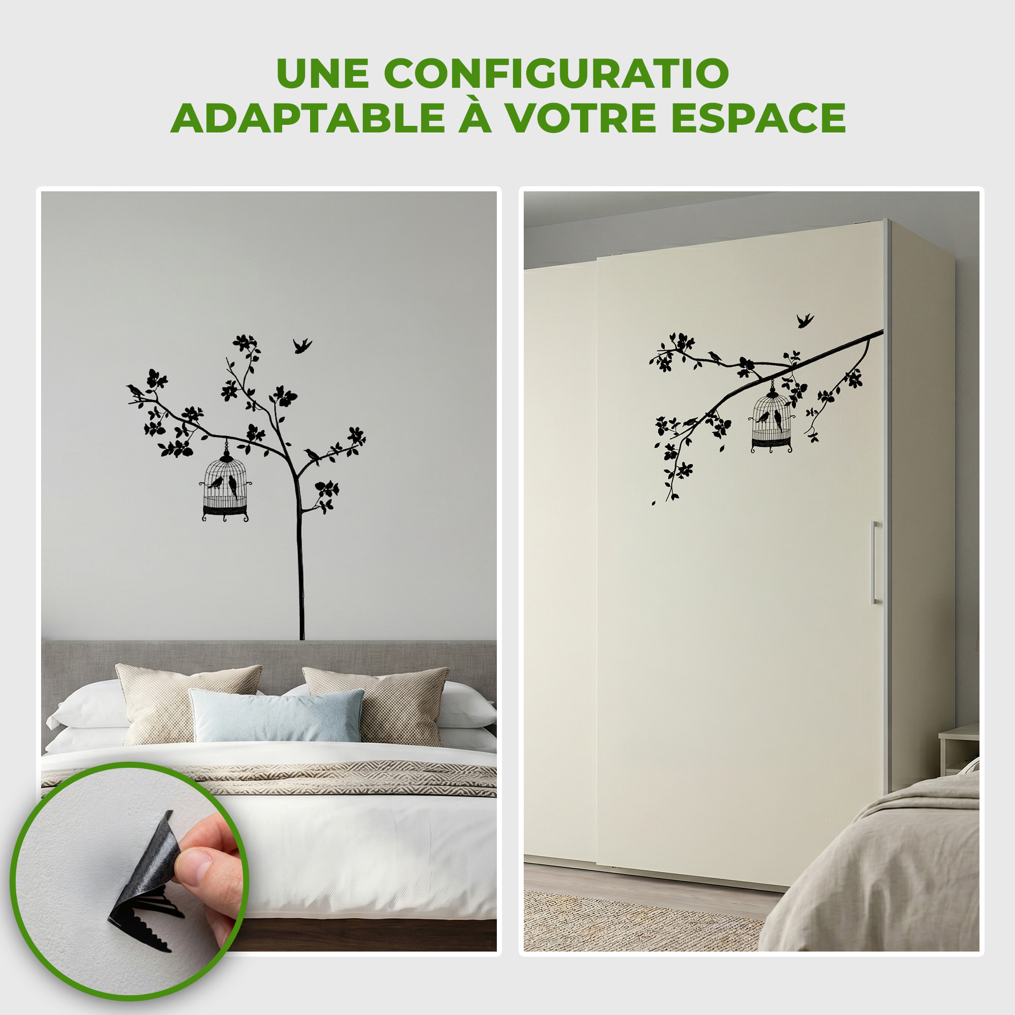 Stickers Muraux décoration adhésifs arbre et cage oiseau