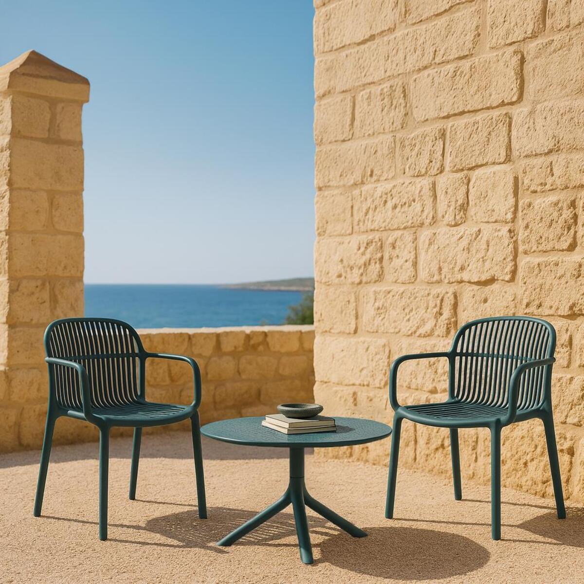 Tavolino basso da esterno in polipropilene 60x60x41cm verde petrolio – Obidos