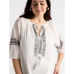 Fiorella Rubino - Blusa con bordado étnico - Blanco