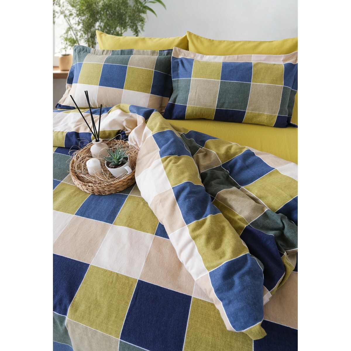 Parure de lit Flanelle de coton imprimé "Echo-Vert"