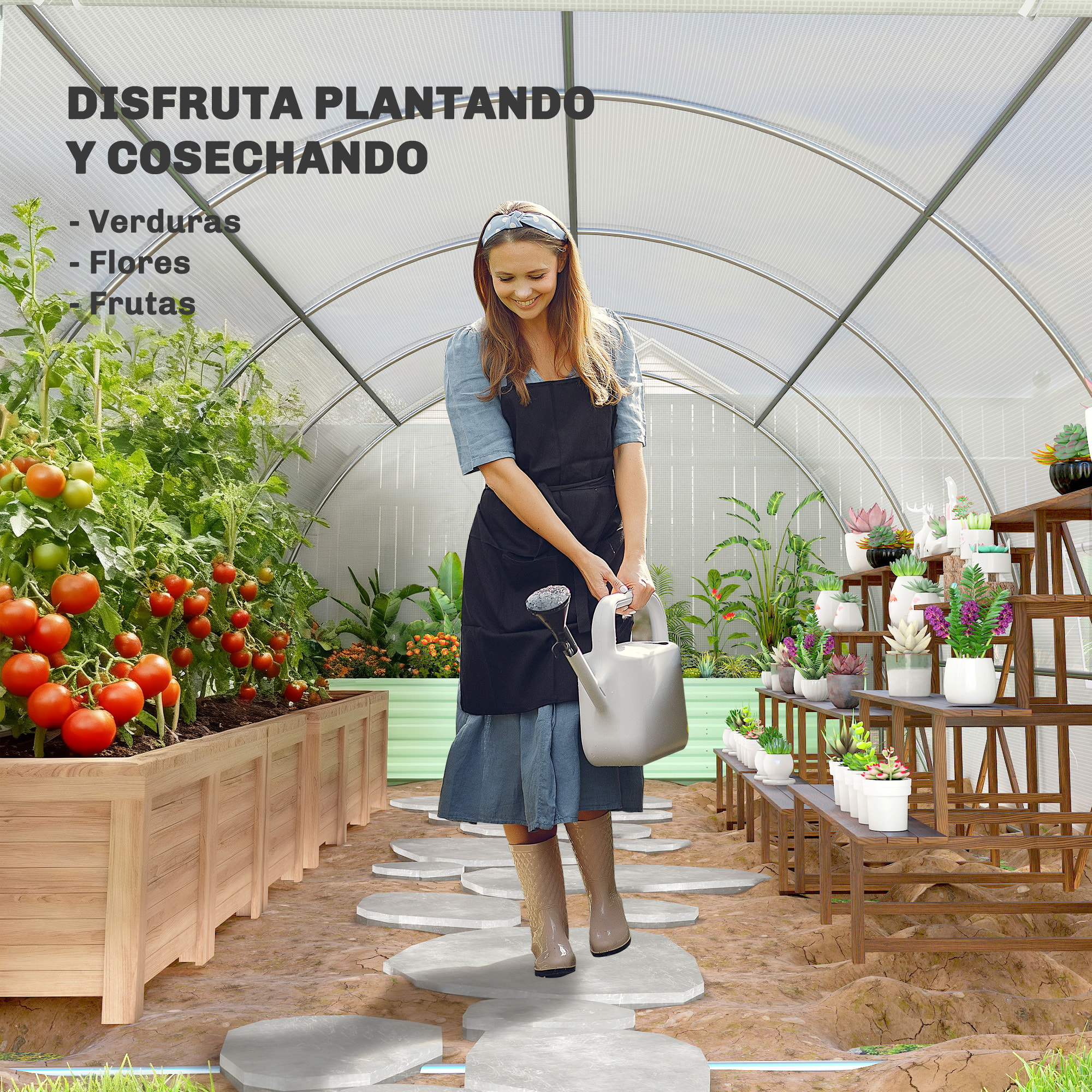 Invernadero de Táºnel 6x3x2 m Invernadero de Terraza con 8 Ventanas Puerta con Cremallera Cubierta de Polietileno 140 g/m² y Estructura de Acero para Cultivo Plantas Verduras en Jardín Blanco