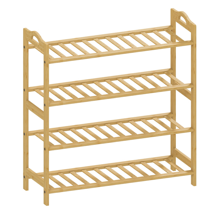 Étagère bambou style naturel - étagère à chaussures 4 niveaux - dim. 67,5 x 24,7 x 72 cm