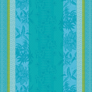 Nappe pur coton motif jacquard bleu vert Mille alocasias atoll