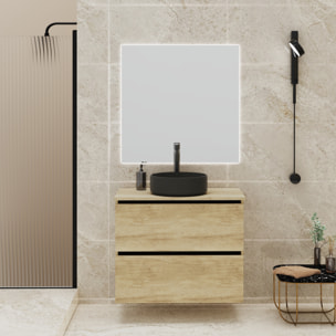 Conjunto de Baño Gloom | Mueble de Baño Suspendido | 80 cm Nature| Dos Cajones | Lavabo sobre Encimera | Mueble Montado | Alday